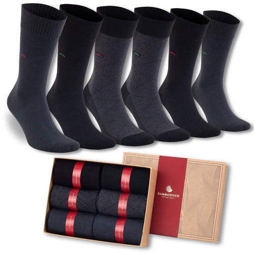 Castlebeard Men’s Bamboo Diabetic Dress Socks 6-Pack, Dark Tones