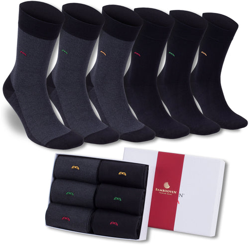 Castlebeard Men’s Bamboo Dress Socks 6-Pack, Black, Charcoal & Navy