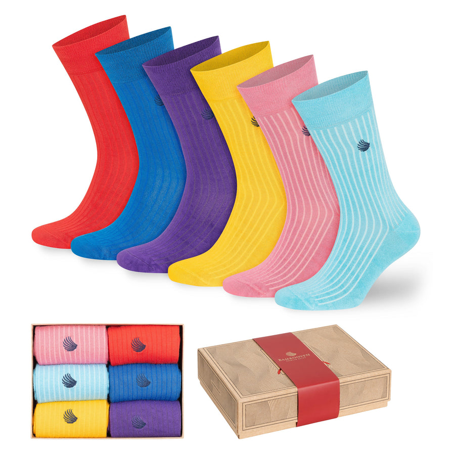 Castlebeard Men’s Bamboo Dress Socks 6-Pack Gift Box, Bright Colors