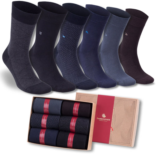 Castlebeard Men’s Bamboo Dress Socks 6-Pack Gift Box, Dark Neutrals