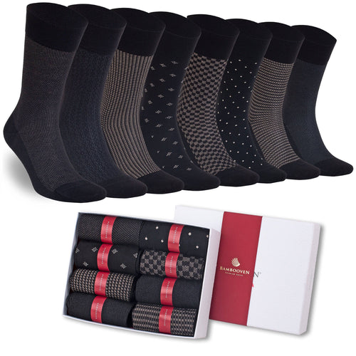 Castlebeard Men’s Bamboo Lightweight Dress Socks 8-Pack Gift Box, Black, Charcoal & Taupe