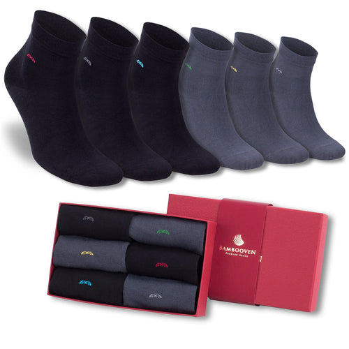 Castlebeard Menโs Bamboo Quarter Socks 6-Pack, Black & Grey