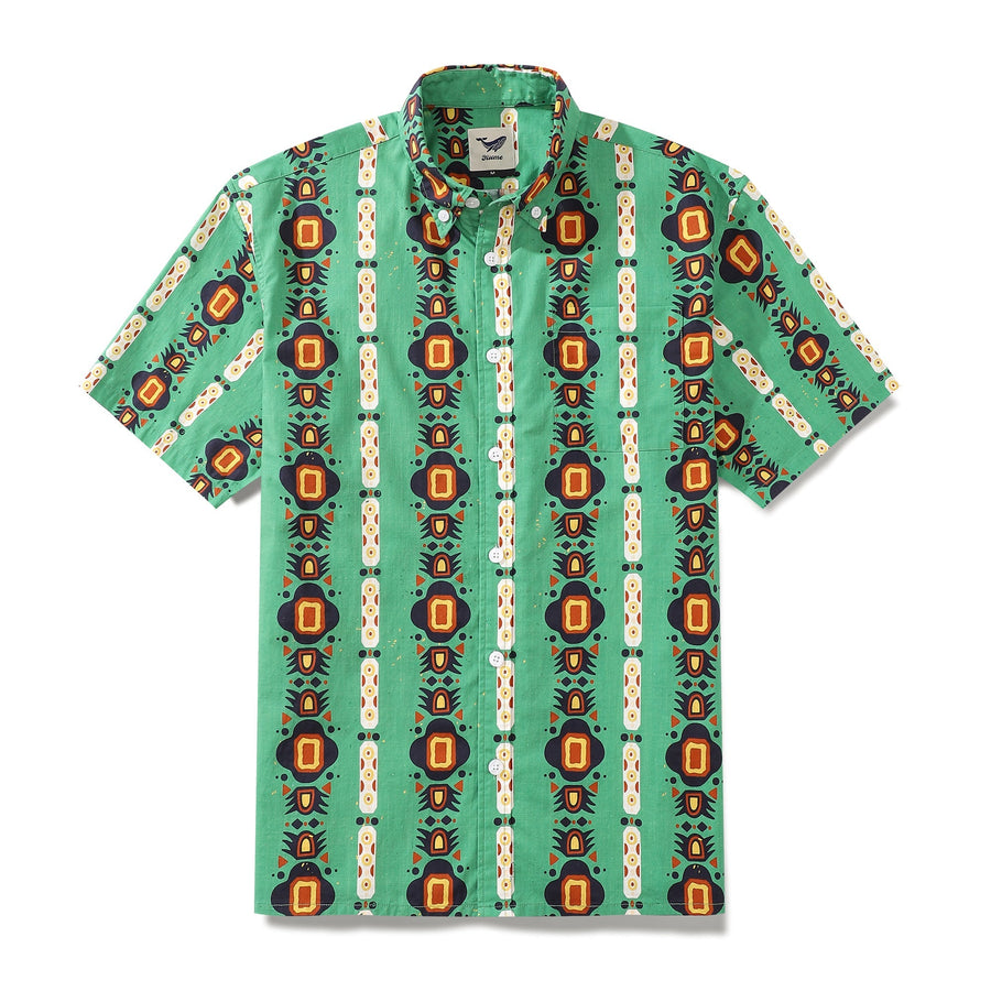 Castlebeard Men's 1970s Vintage Hawaiian Shirt Nation of the South Print Cotton Button-down Short Sleeve Aloha Shirt By Evan
