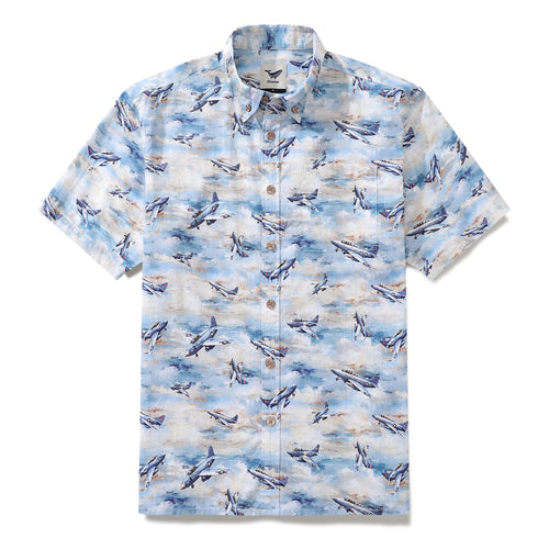Castlebeard Men's Airplane Hawaiian Shirt Pioneering Pilots Print Cotton Short Sleeve Aloha Shirt By Amy