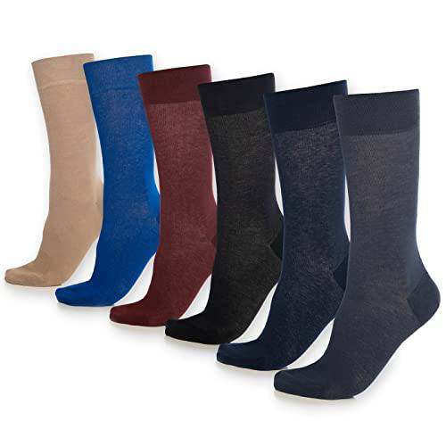 Castlebeard Men's Cotton Crew Socks 6-Pack, Solid Dark Tones