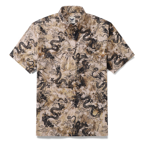 Castlebeard Men's Dragon Shirt Totem Cotton Button-down 1980s Vintage Short Sleeve Hawaiian Shirt By Sun