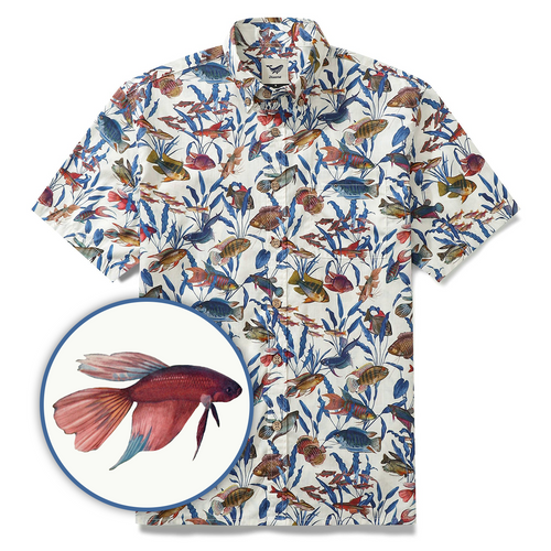 Castlebeard Men's Fish Shirt Button Down Tropical Hawaiian Shirts For Men Short Sleeve Aloha Shirt Nature Collector By Amy