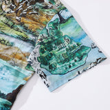 Castlebeard Men's Hawaiian Shirt 1950s Vintage Map Print Cotton Button-down Short Sleeve Aloha Shirt By Sylvia, view 5