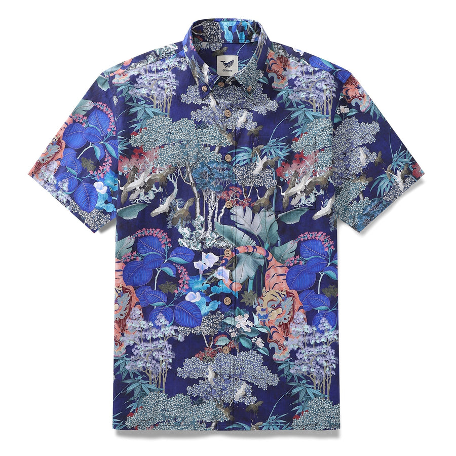 Castlebeard Men's Hawaiian Shirt 1950s Vintage Print Cotton Button-down Short Sleeve Aloha Shirt By Sylvia