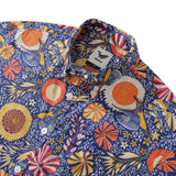Castlebeard Men's Hawaiian Shirt 1960s Vintage Kingfisher and Flowers Print Cotton Button-down Short Sleeve Aloha Shirt Kingfisher And Flowers By Nina Leth, view 2