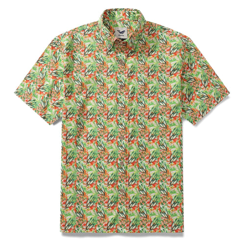 Castlebeard Men's Hawaiian Shirt Algae Movement By Lucille Pattern Cotton Button-down Short Sleeve Aloha Shirt