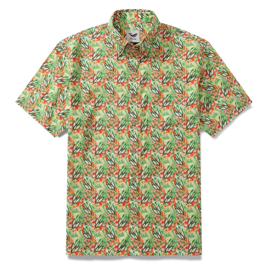 Castlebeard Men's Hawaiian Shirt Algae Movement By Lucille Pattern Cotton Button-down Short Sleeve Aloha Shirt