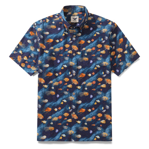 Castlebeard Men's Hawaiian Shirt Aquatic Reverie Print Cotton Button-down Short Sleeve Aloha Shirt By Amy