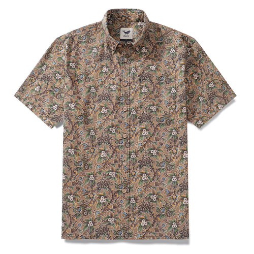 Castlebeard Men's Hawaiian Shirt Autumn Colors Print Cotton Button-down Short Sleeve Aloha Shirt By Amy