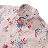 Castlebeard Men's Hawaiian Shirt Blossoms and Butterflies Print Cotton Button-down Short Sleeve Aloha Shirt By Amy, view 2