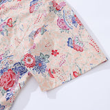 Castlebeard Men's Hawaiian Shirt Blossoms and Butterflies Print Cotton Button-down Short Sleeve Aloha Shirt By Amy, view 4