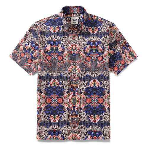 Castlebeard Men's Hawaiian Shirt Blossoms of Antiquity Print 1940s Vintage Short Sleeve Aloha Shirt By Amy