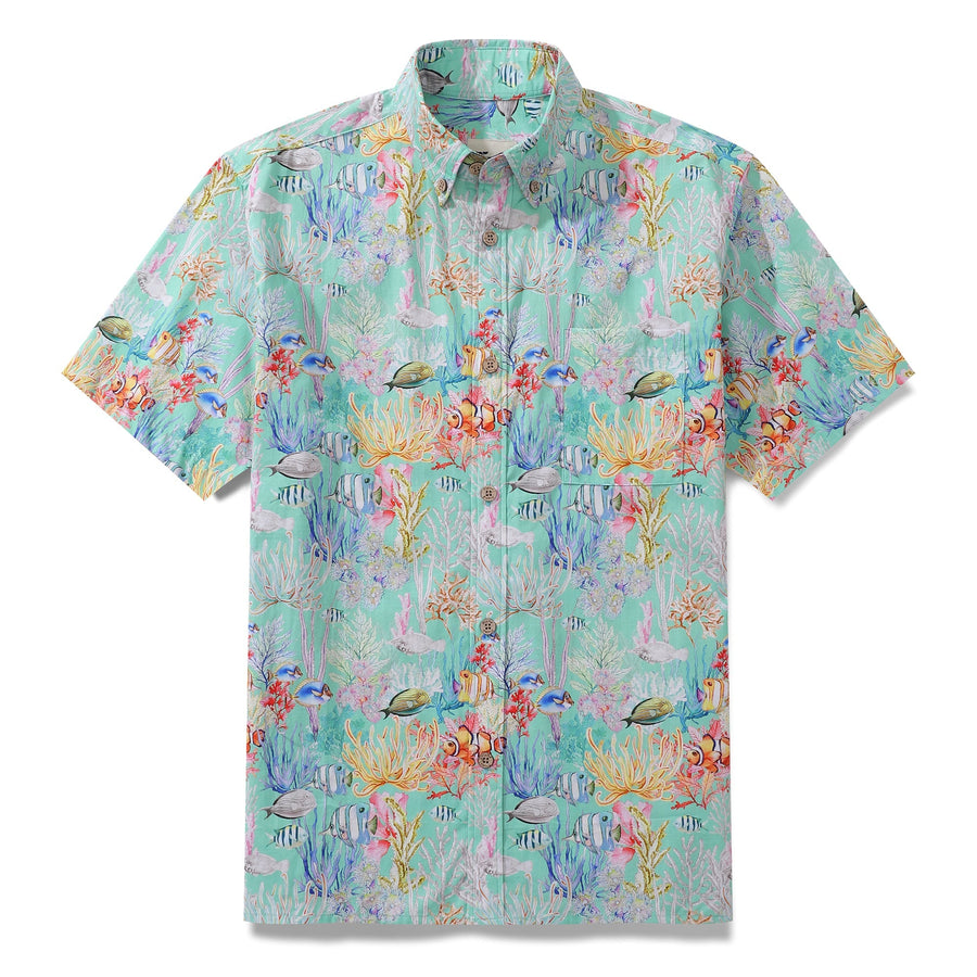 Castlebeard Men's Hawaiian Shirt Blue Sea Amusement Park Cotton Button-down Short Sleeve Aloha Shirt By Sylvia