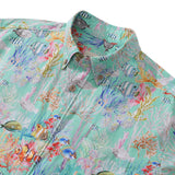 Castlebeard Men's Hawaiian Shirt Blue Sea Amusement Park Cotton Button-down Short Sleeve Aloha Shirt By Sylvia, view 2