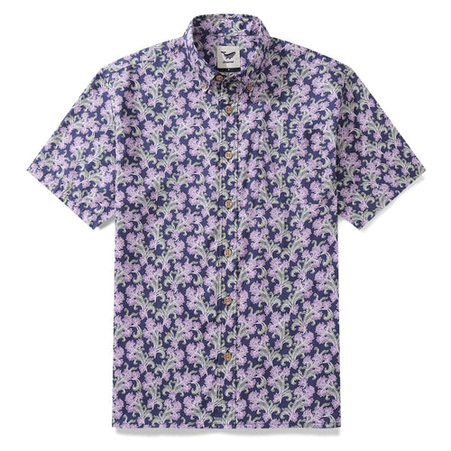 Castlebeard Men's Hawaiian Shirt Button Down Morris Shirt Purple Floral Cotton Aloha Shirt Tribute To William Morris By Amy