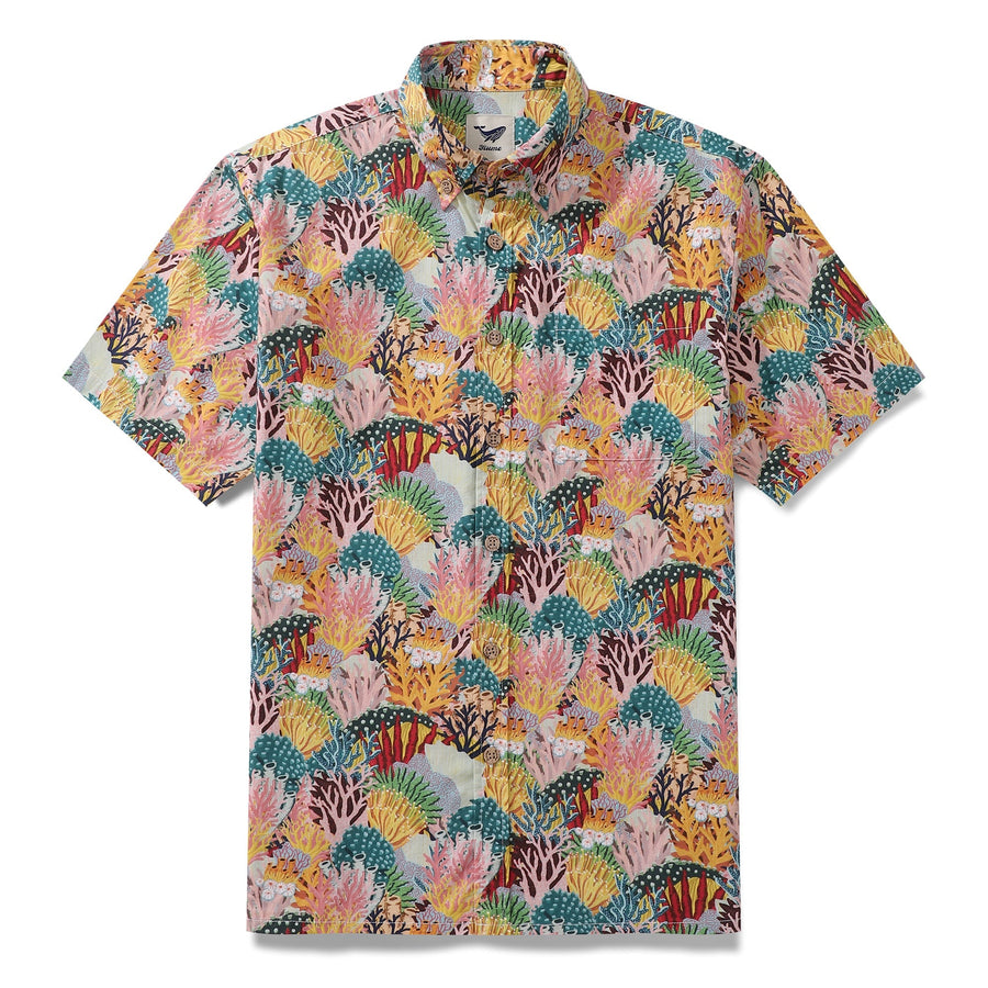 Castlebeard Men's Hawaiian Shirt Coral Reef Shirt 100% Cotton Button-down Short Sleeve Aloha Shirt By Fabian Lavater