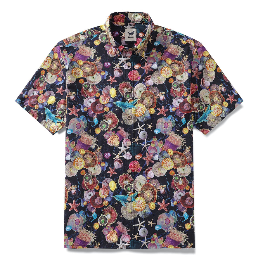 Castlebeard Men's Hawaiian Shirt Coral Wonderland Print Cotton Button-down Short Sleeve Aloha Shirt By Sylvia