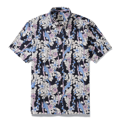 Castlebeard Men's Hawaiian Shirt Dance of the Tuna Print Cotton Button-down Short Sleeve Aloha Shirt By Evan