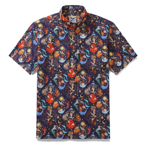 Castlebeard Men's Hawaiian Shirt Embrace the Seasons Zodiacs By Catherine Rowe Cotton Button-down Short Sleeve Aloha Shirt