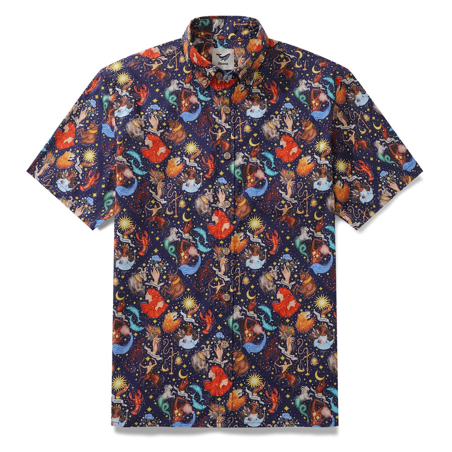 Castlebeard Men's Hawaiian Shirt Embrace the Seasons Zodiacs By Catherine Rowe Cotton Button-down Short Sleeve Aloha Shirt