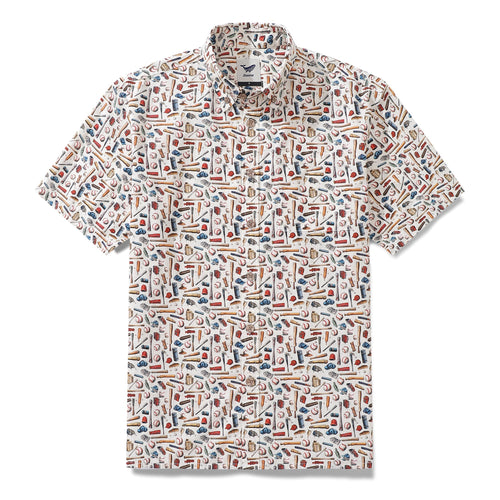 Castlebeard Men's Hawaiian Shirt Field of Dreams Print Cotton Button-down Short Sleeve Aloha Shirt By Amy