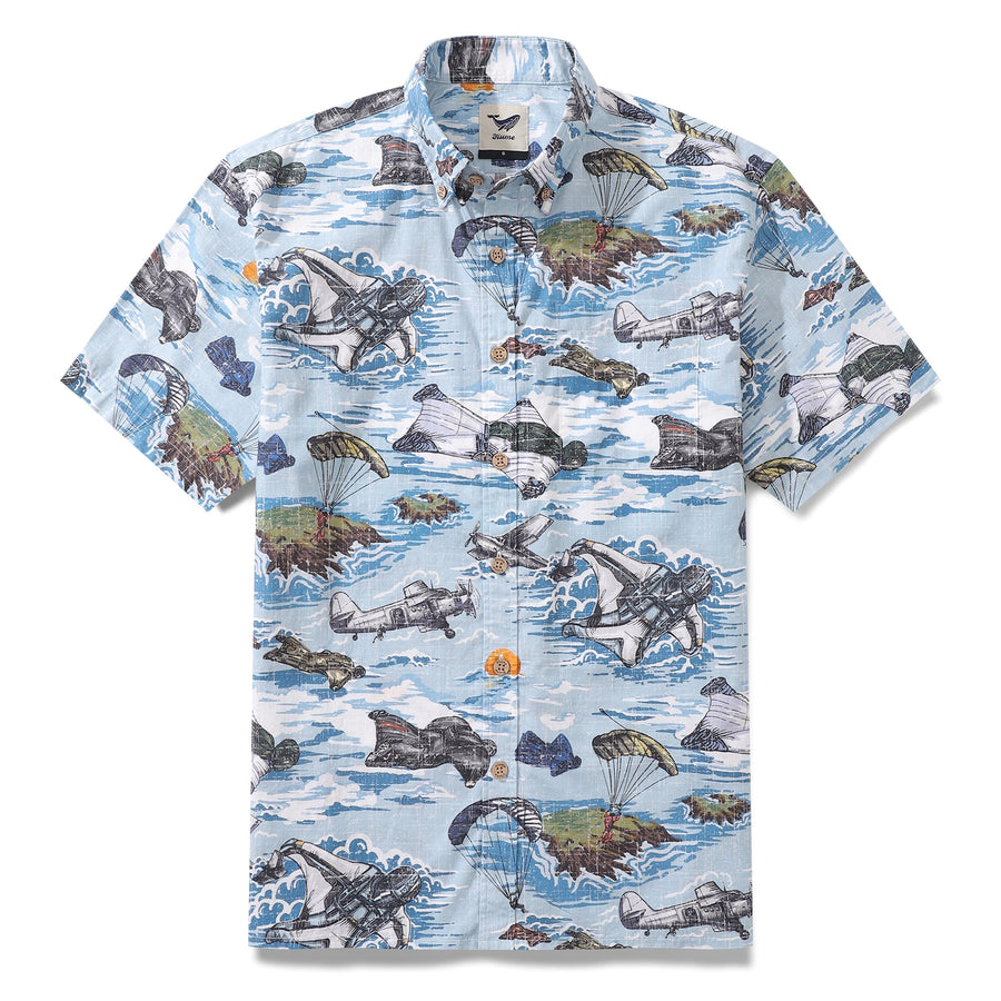 Castlebeard Men's Hawaiian Shirt Flight of the Falcons Cotton Button-down Short Sleeve Aloha Shirt By Sun