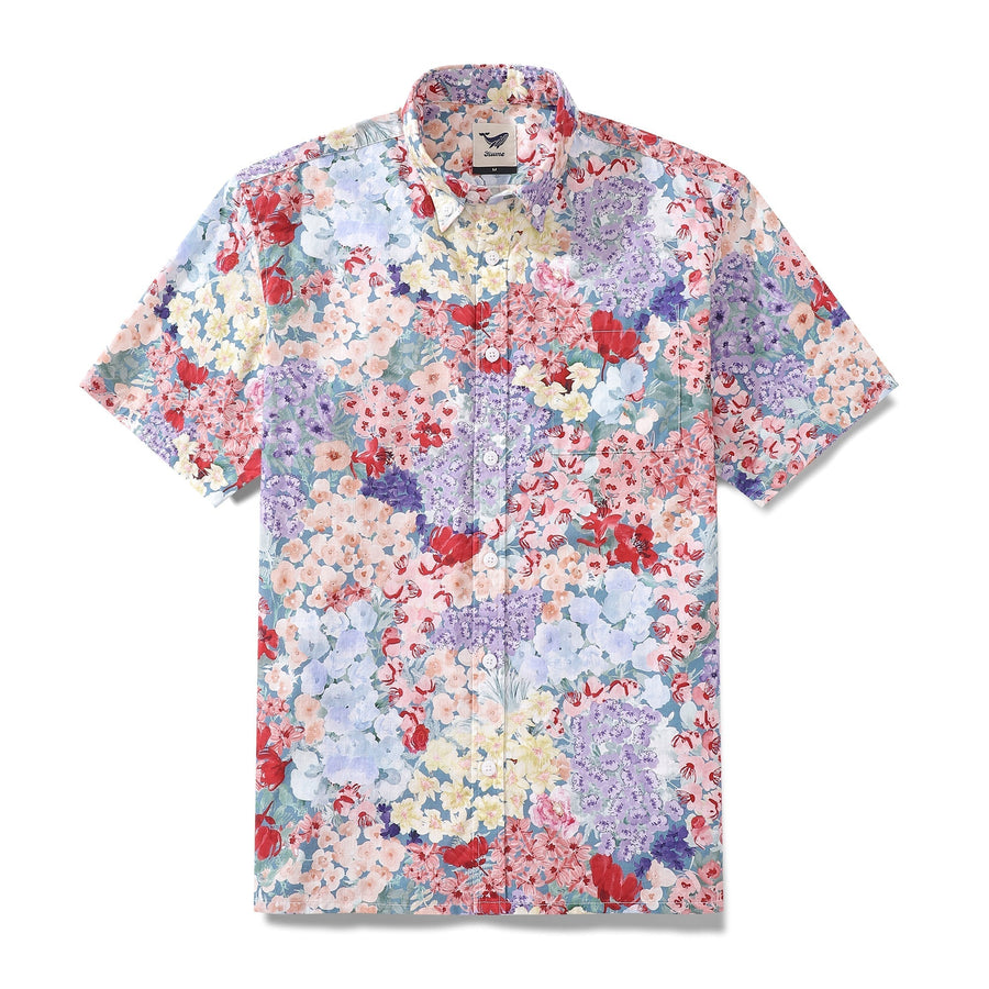Castlebeard Men's Hawaiian Shirt Flower Bed Print Cotton Button-down Short Sleeve Aloha Shirt By Amy