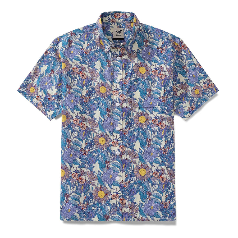 Castlebeard Men's Hawaiian Shirt Flower Sea Print Cotton Button-down Short Sleeve Aloha Shirt By Amy