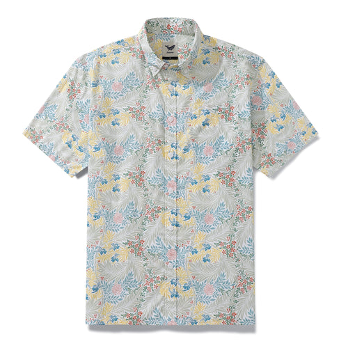 Castlebeard Men's Hawaiian Shirt Flying Swallow Grass Print Cotton Button-down Short Sleeve Aloha Shirt