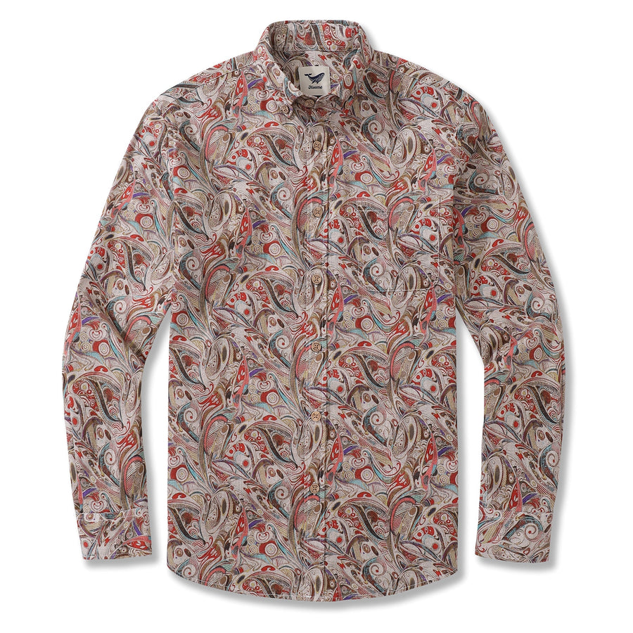 Castlebeard Men's Hawaiian Shirt Geometry of Tradition Cotton Button-down Long Sleeve Aloha Shirt By Cigar