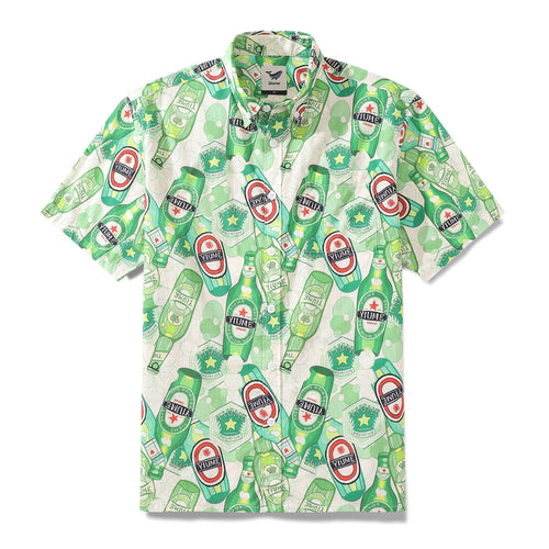Castlebeard Men's Hawaiian Shirt Green Bubble Print Cotton Button-down Short Sleeve Aloha Shirt By Evan