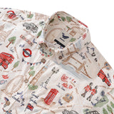 Castlebeard Men's Hawaiian Shirt Icons of Old London Town Print By Noopur Cotton Button-down Short Sleeve Aloha Shirt, view 2