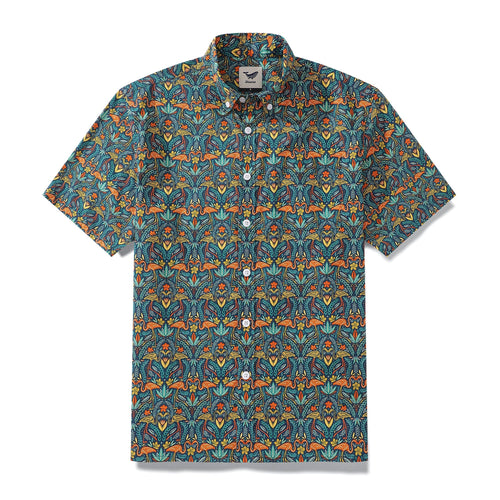 Castlebeard Men's Hawaiian Shirt Joyful Jungle Print By Cassandra O'Leary Cotton Button-down Short Sleeve Aloha Shirt