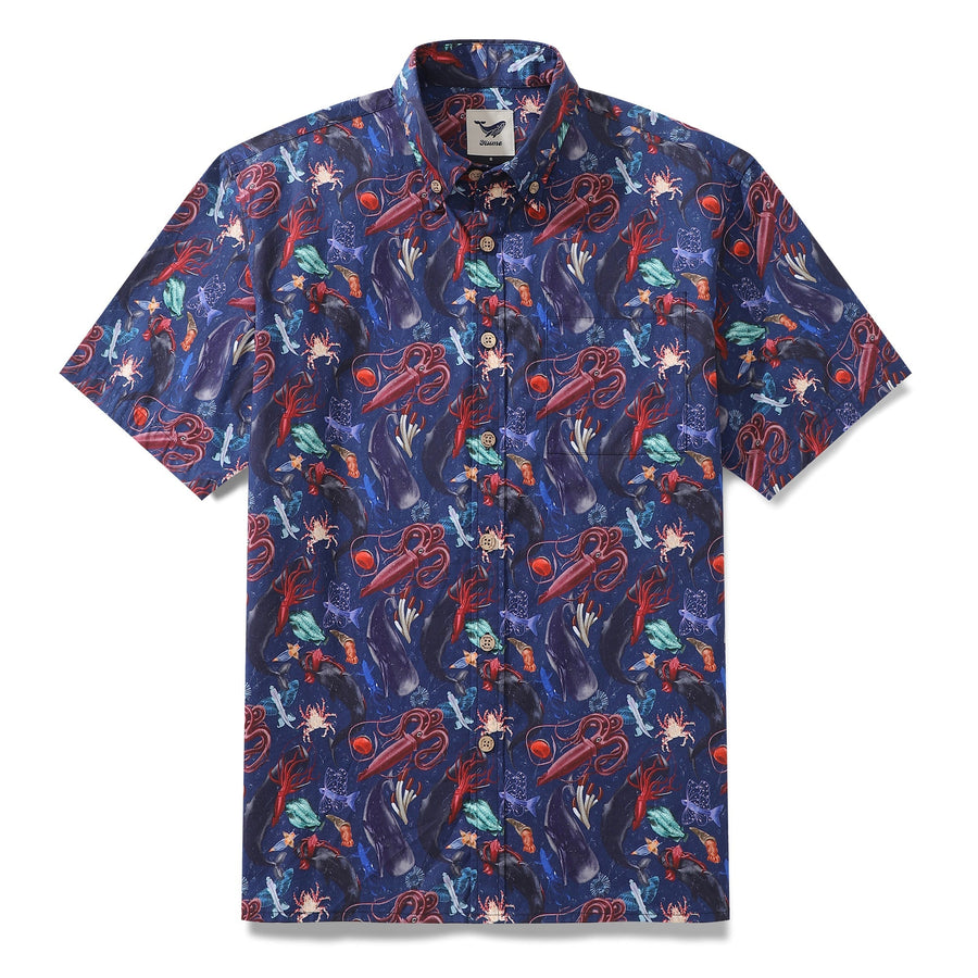 Castlebeard Men's Hawaiian Shirt Leviathan Showdown Print Cotton Button-down Short Sleeve Aloha Shirt By Sun