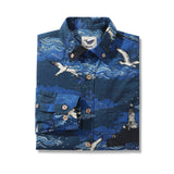 Castlebeard Men's Hawaiian Shirt Lighthouse By Alice Brown Cotton Button-down Long Sleeve Aloha Shirt, view 2