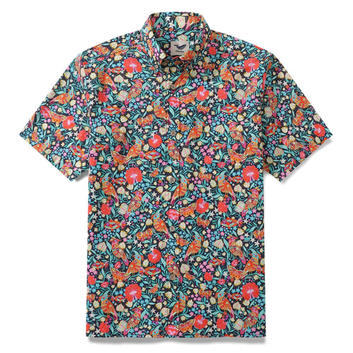 Castlebeard Men's Hawaiian Shirt Magic Garden Birds By Car Pintos Print Cotton Button-down Short Sleeve Aloha Shirt