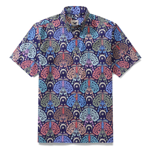 Castlebeard Men's Hawaiian Shirt Moon Moth Mysteries By Rebecca Elfast Cotton Button-down Short Sleeve Aloha Shirt
