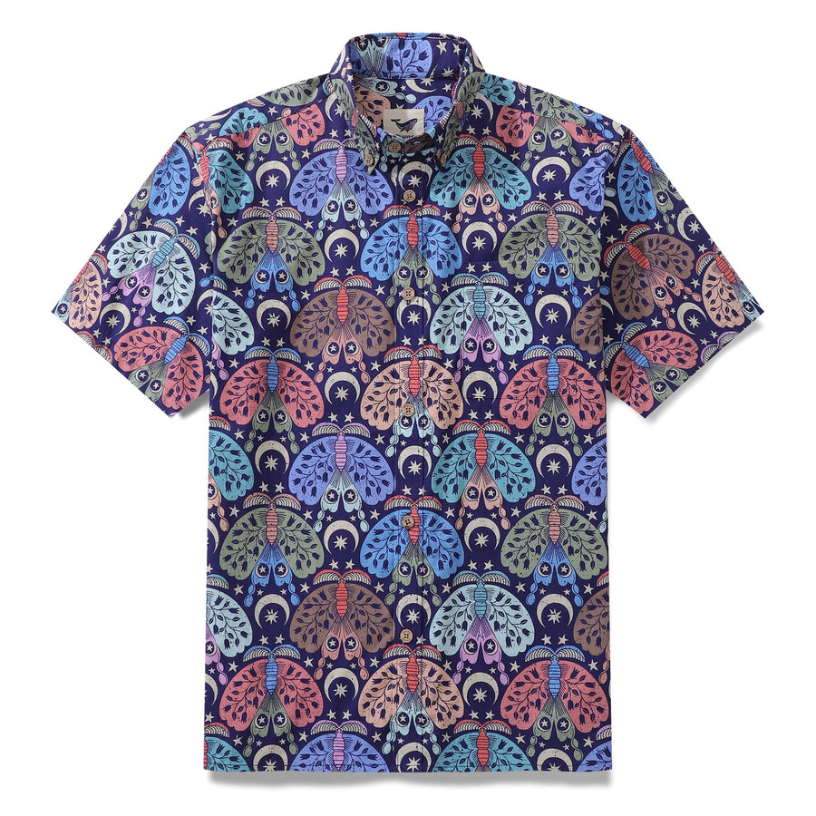 Castlebeard Men's Hawaiian Shirt Moon Moth Mysteries By Rebecca Elfast Cotton Button-down Short Sleeve Aloha Shirt