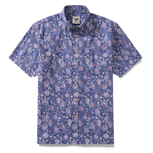 Castlebeard Men's Hawaiian Shirt Mystic Flowers Print Cotton Button-down Short Sleeve Aloha Shirt By Amy