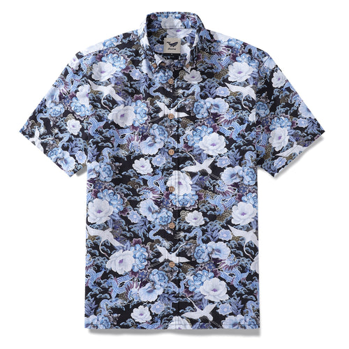Castlebeard Men's Hawaiian Shirt Mystic Serenity Print Cotton Button-down Short Sleeve Aloha Shirt By Sylvia