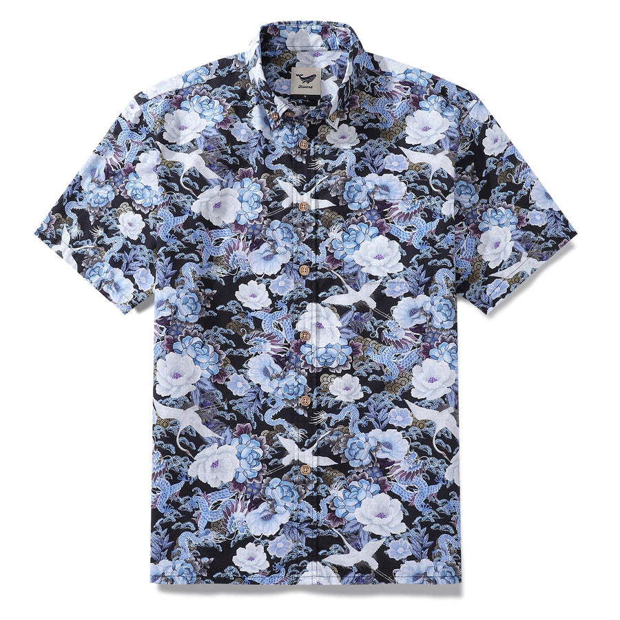 Castlebeard Men's Hawaiian Shirt Mystic Serenity Print Cotton Button-down Short Sleeve Aloha Shirt By Sylvia