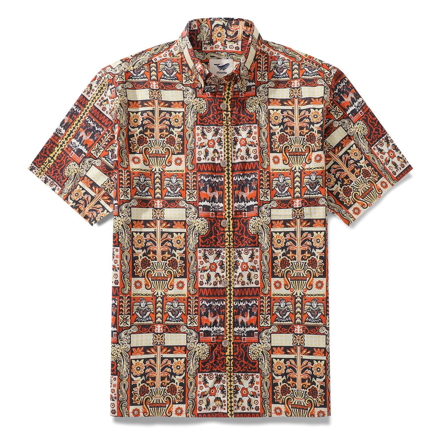 Castlebeard Men's Hawaiian Shirt Mystical Totem Cotton Button-down Short Sleeve Aloha Shirt By Cigar