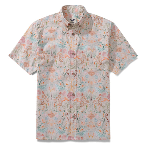Castlebeard Men's Hawaiian Shirt Ocean Dream By Samantha O' Malley Cotton Button-down Short Sleeve Aloha Shirt