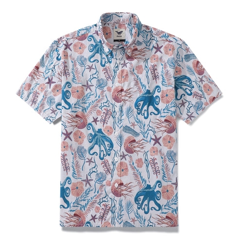 Castlebeard Men's Hawaiian Shirt Octopussy Print By Nina Leth Cotton Button-down Short Sleeve Aloha Shirt