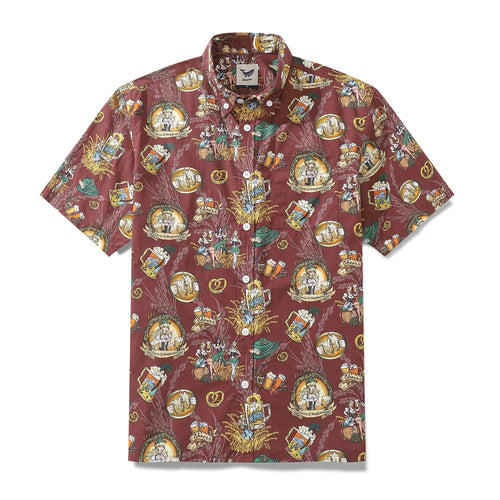 Castlebeard Men's Hawaiian Shirt “O'zapft is” Print Cotton Button-down Short Sleeve Aloha Shirt By Sun